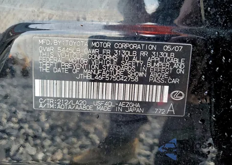 2007 Lexus Ls 460 z USA, uszkodzony, nr VIN JTHBL46F575042758